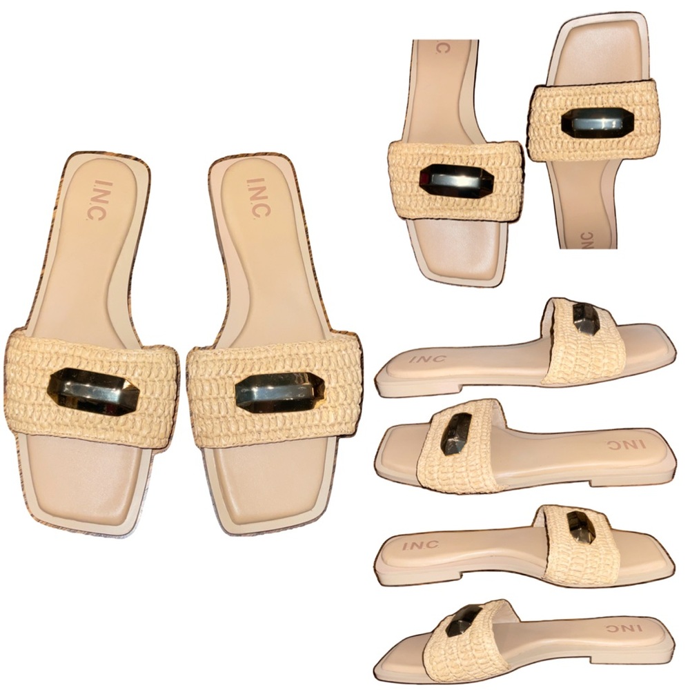INC International Concepts - Paramita Flat Sandals - Natural Raffia - Size 9